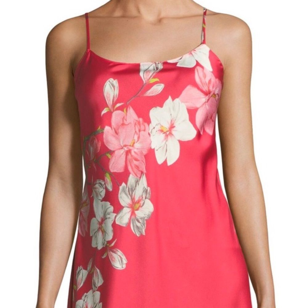 Natori Magnolia Pink Coral Floral Print Dress New